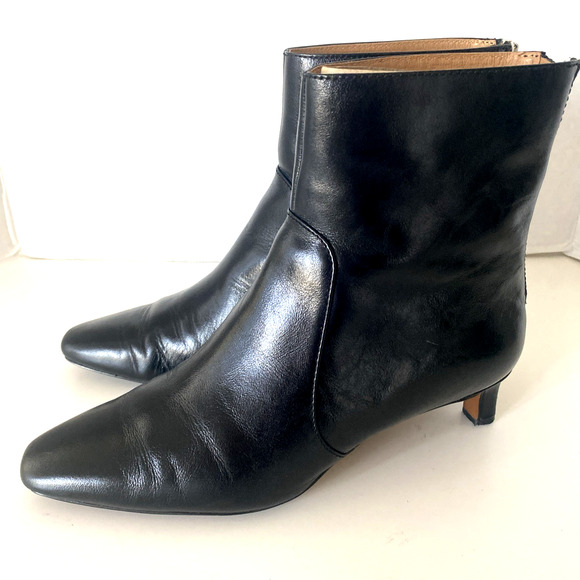 Madewell The Dimes Kitten Heel Boot Crinkle Leather 7.5 Black Back Zip NN026 - Picture 6 of 9